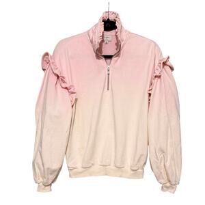 Cami NYC Pink Ombre Ruffle Shoulder Quarter Zip Sweatshirt Medium